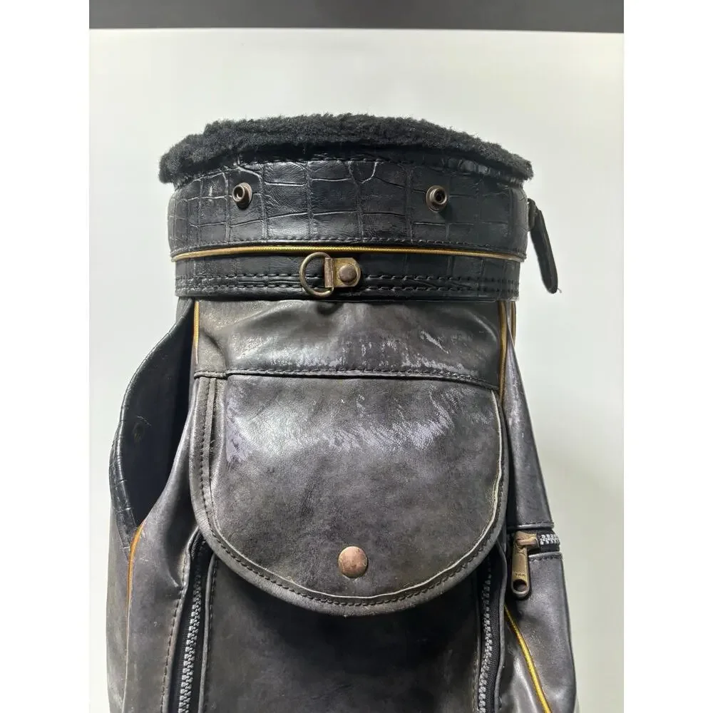 Vintage Titleist Leather Golf Bag Black Faux Alligator Carry Bag Rain Cover USA